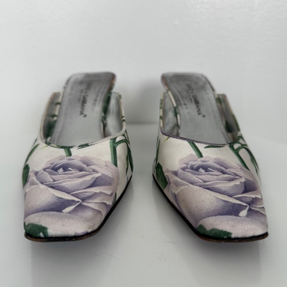 Dolce Gabbana Rose Floral Satin Vintage Kitten Heels Mules Y2k - Picture 4 of 8